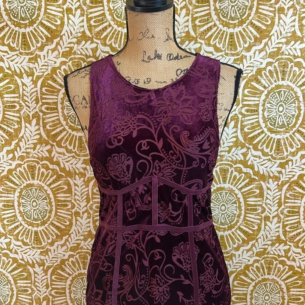 Free People Burnout Babe Velvet Floral Sleeveless Bodycon Mini Dress Rio Vino M